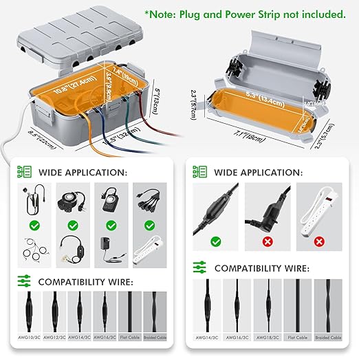 RESTMO 5-Piece Outdoor Waterproof Electrical Box Set – 12.5" x 8.5" x 5" Large & 7.1" x 2.3" x 2.3" Small, Weatherproof Boxes for Power Strip, Outlet, Plug, Socket, Timer, Holiday Light, Light Gray