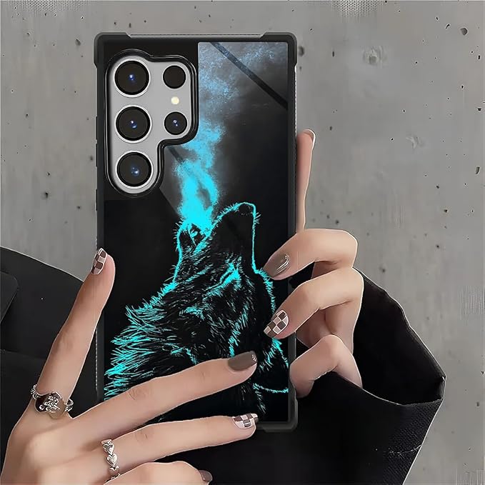 for Samsung Galaxy S26 Ultra Case,Graphic Design for Girl Boy Soft Silicone Hard Acrylic Shock Protection Designed for Samsung Galaxy S26 Ultra Blue Breathing Wolf Pattern
