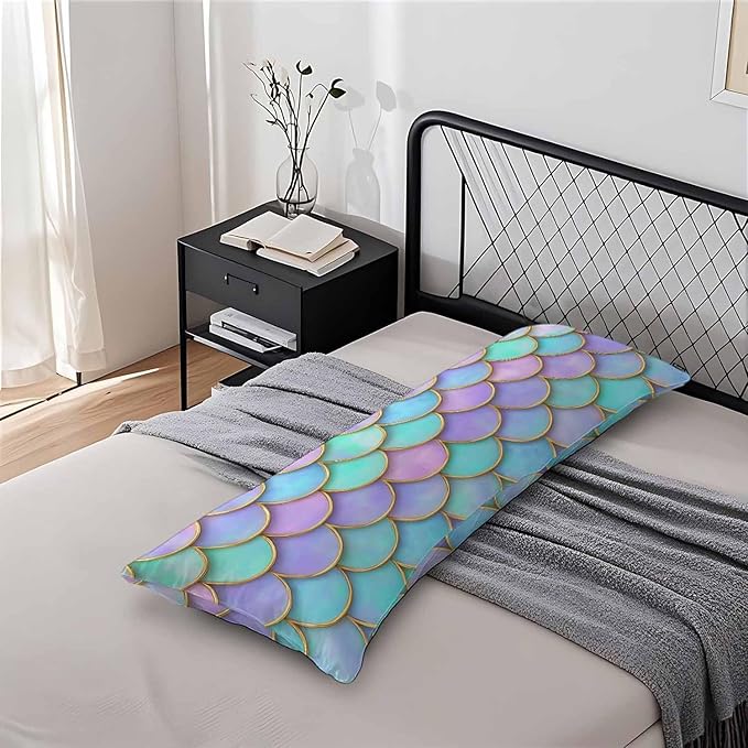 Body Pillow Covers Mermaid Body Pillowcase 20"X54", Mermaid Scales Couch Body Pillow Cases for Home Bedroom, Outdoor Body Cushion Cover for Men Women
