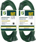 EP 2 Pack 15 Ft Outdoor Extension Cord with 3 Electrical Power Outlets - 16/3 SJTW Green Cable with 3 Prong Grounded Plug for Safety Great for Christmas Lights, Garden and Major Appliances