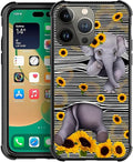 for iPhone 14 Pro Max Case, Cute Little Elephant Sunflower White Line Art Pattern Graphic Design Girl Boy Soft Silicone Hard Acrylic Shock Protection for iPhone 14 Pro Max