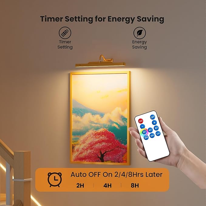 Wireless Picture Light Battery Operated, 16in Picture Light for Wal, 2Pack Rechargeable 5000mAh Battery Wall Sconce for Wall Pictures, Gallery Artwork, Paintings, Portraits, Dartboards_Antique Gold