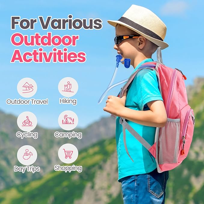 Shinylin 2 Pcs Kids Hydration Backpack with 1.5L Water Bladder Lightweight Kids Hiking Backpack Water Rucksack for Boys Girls Climbing Running