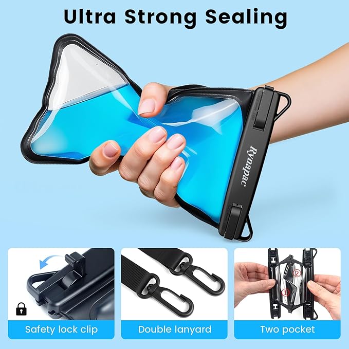Rynapac IPX8 Waterproof Phone Pouch 2 Pack, [Up to 8.5''] Double Space Waterproof Phone Case with Lanyard for iPhone 17 16 15 14 Pro Max, Cellphone Dry Bag for Beach Vacation Cruise Essentials