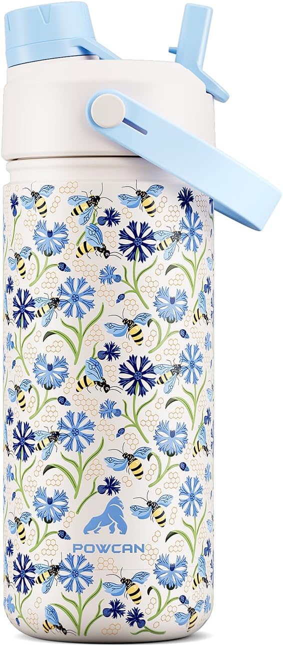18 oz Kids Water Bottle for School: Spill-Resistant, Insulated 24H Cold Cup with 2-in-1 Straw Spout Lid, BPA-Free, Backpack Friendly, Durable, Cute Birthday Gift for Daughter, Girls (Buzzin' Blues)