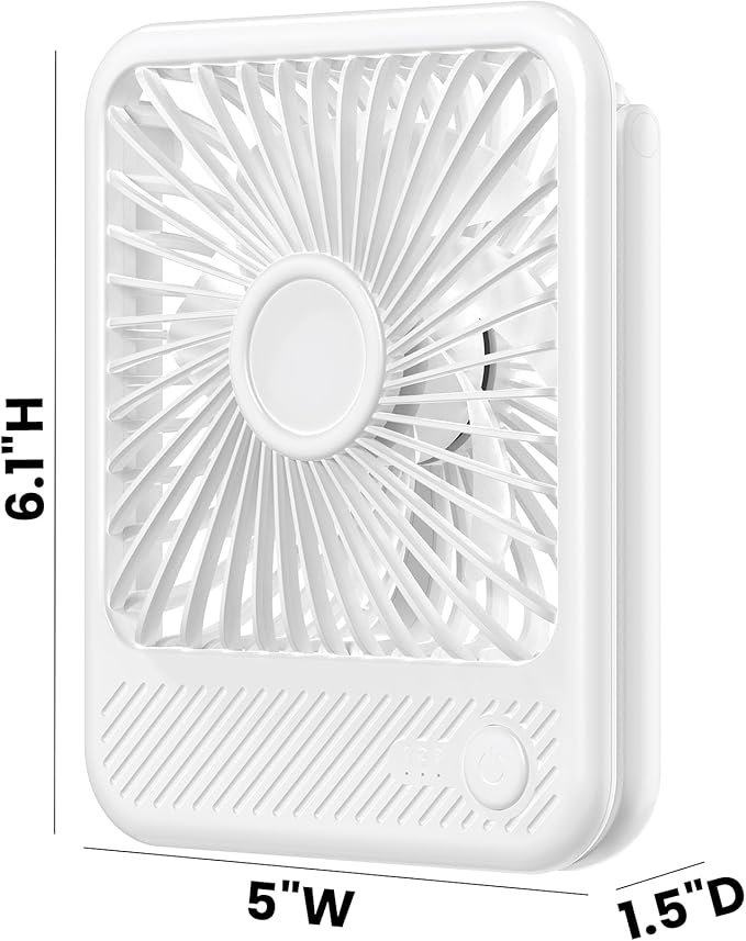 Koonie Desk Fan, Ultra Quiet 2.5-11h Battery Operated Small USB Fan with Strong Wind, 180° Tilt Folding and 3 Speeds Adjustable, Battery Powered Mini Personal Fan for Office Bedroom Desktop White