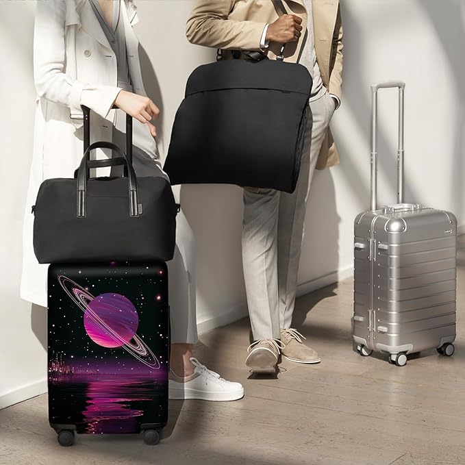 ANNA QUEEN Cosmic Purple Saturn Luggage Cover-Stretchable,Water Resistant & Durable Suitcase Protector,Universal Washable Fit for 24-26 Inch Checked Baggage