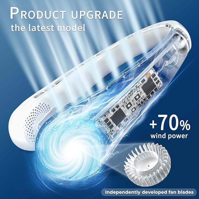 FrSara Neck Fan, Portable Personal Fan Strong Wind, 4000mAh, Air Volume,360° Cooling, No Hair Twisting, Air Volume On 2 Sides, Non-Slip, Quick Charge, Long Use Time, Gift for Women, Men, Birthday