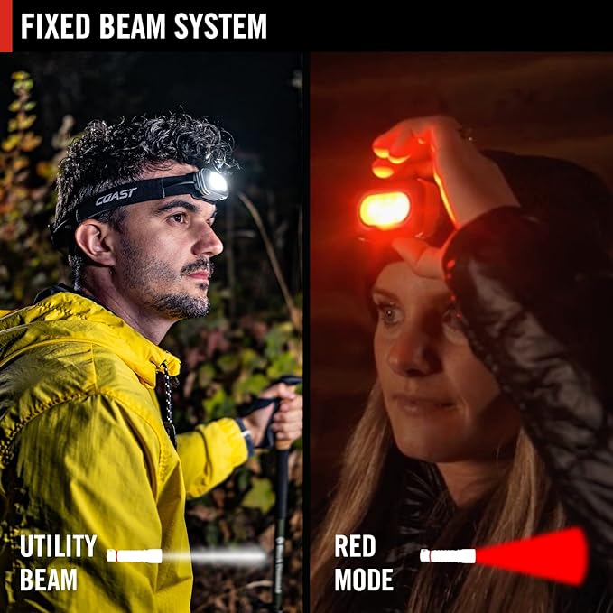 Coast RL10 560 Lumen Dual Color LED Headlamp with Flood and Spot Beams, Variable Light Control, C.O.B., Alkaline Dual Power, Non-Slip Band, 3 x AAA Included