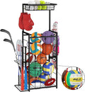 Sports Equipment Organizer, Small Garage Ball Storage Rack with Elastic Straps and 3 Hooks, Garage Organization Storage Rack for Balls and Sports Equipment, Toy Organizer Stand for Room, Gym, Black