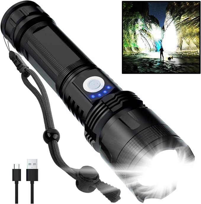 BERCOL Rechargeable Flashlights High Lumens, 90000 Lumens Super Bright LED Flash Light, 5 Modes, IPX5 Waterproof Handheld Flash Light for Home, Emergencies, Camping