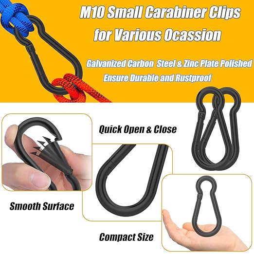 EPHECH 30PCS 4" Black Heavy Duty Spring Snap Hook, M10 3/8" Galvanized Steel Snap Hook Carabiner Quick Link Carabiner Clip, 500LBS Holding Capacity Quick Link Keychain for Swing Hammock Gym Outdoor