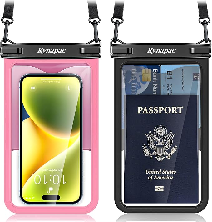 Rynapac [Up to 8.5" Waterproof Phone Pouch - 2 Pack IPX8 Waterproof Phone Case for iPhone 17 16 15 14 Pro Max Galaxy S26 Ultra, Touchscreen & Underwater Photography, Beach Cruise Travel Essentials