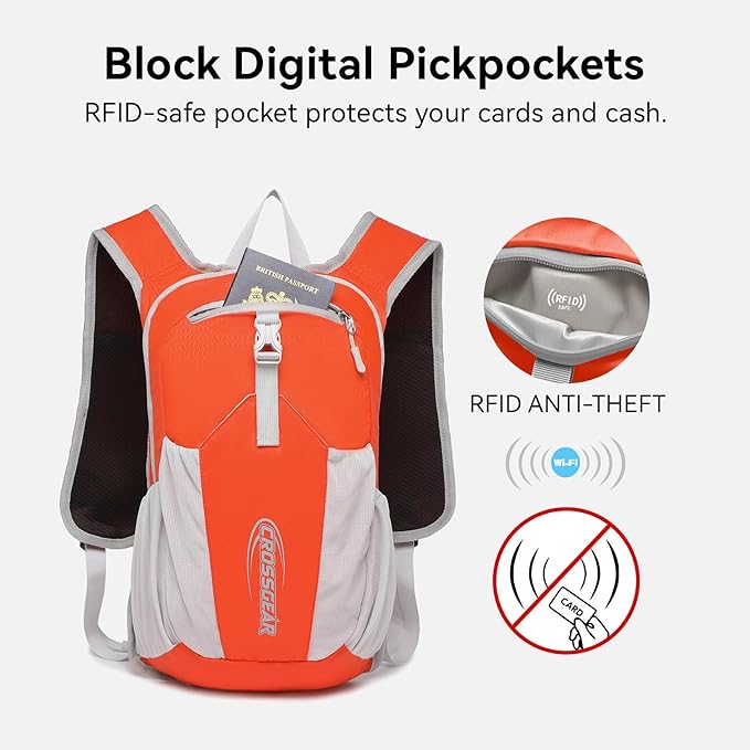 16L Small Hiking Backpack, CROSSGEAR Lightweight Waterproof Foldable Backpack, Travel Camping Outdoor Daypack for Women Men, Orange