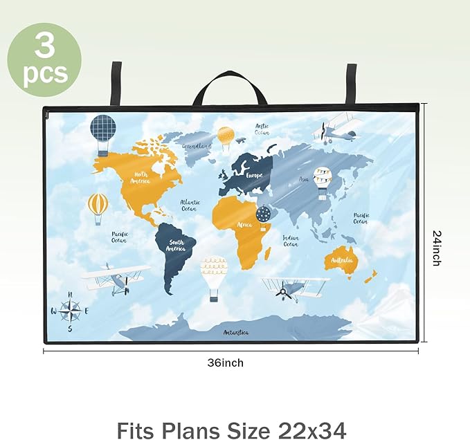 Tanlade 3 Pcs Blueprint Holder Foldable Waterproof Plans Shield Waterproof Map Case Construction Plan Holder Art Portfolio Bag Fits Size 22 x 34 for Document Blueprint Map Poster Painting