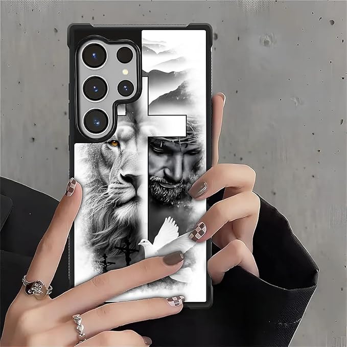 for Samsung Galaxy S26 Ultra Case,Graphic Design for Girl Boy Soft Silicone Hard Acrylic Shock Protection Designed for Samsung Galaxy S26 Ultra Lion Cross Jesus Christ Dove Pattern