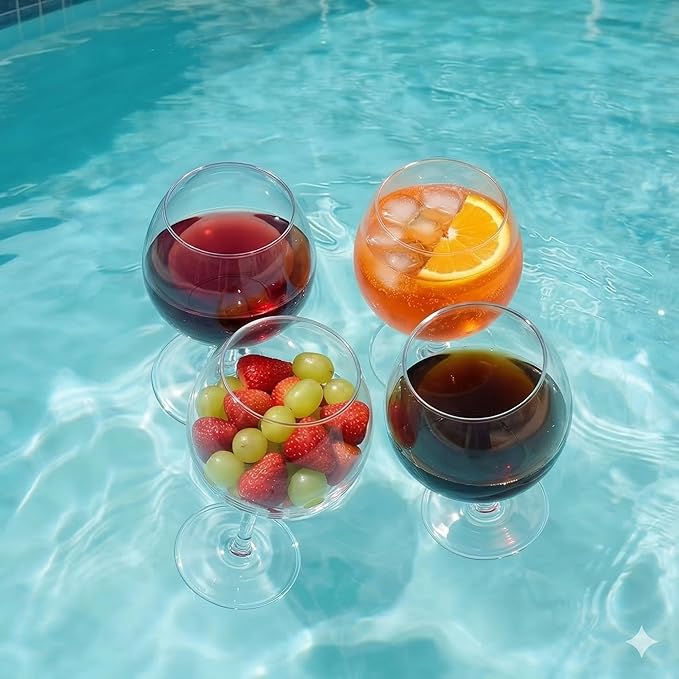 Goodluck Floating Pool Wine Glasses Set of 2,18oz Tritan Shatterproof Stemware Clear Plastic Wine Glasses with Sunflower Lids, Modern Drinkware for Hot Tub, Beach & Outdoors