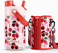 12 oz Kids Insulated Water Bottle for School: 2-in-1 Straw Spout Lid, Leakproof, Keep Cold 24H, Stainless Steel Cup with Leather Sleeve for Travel, Camping, Gift for Girl Daughter (Twinkleberry Patch)