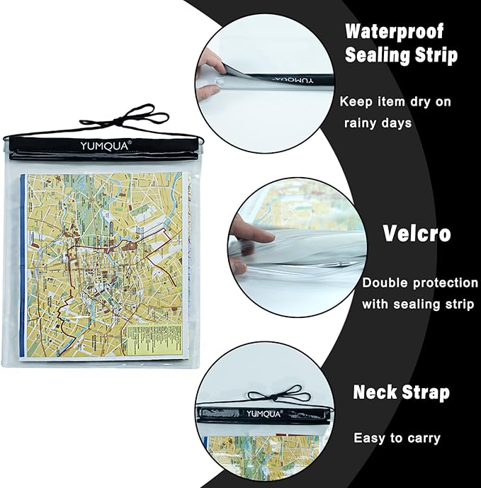 YUMQUA Waterproof Bags Large Size 3 Pack, Clear Watertight Pouch Holder for Document Map Camera Mobile Phone Car Key, fits Kayaking Boating Hiking Water Sports