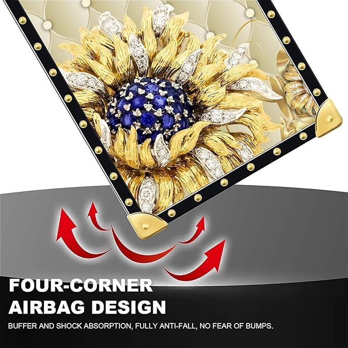 Compatible with iPhone 16 Plus Case, Sunflower Diamonds Leather Luxury Golden Decoration for Girl Women Soft TPU Shockproof Protective Hard PC Back for iPhone 16 Plus