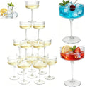PLULON 12 Pcs Clear Martini Glasses Set 10 Oz Plastic Ribbed Coupe Glass, Cocktail Glasses Champagne Cup Tower Vintage Margarita Glassware for Cocktail Wine Bar Drinking Wedding Party Outdoor Events