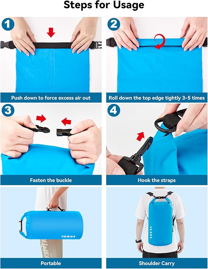 HEETA Waterproof Dry Bag for Women Men, 5L/10L/20L/30L/40L Roll Top Lightweight Dry Storage Bag Backpack with Emergency Whistle for Travel, Kayaking, Boating, Camping, Beach, Cruise Ship Essentials