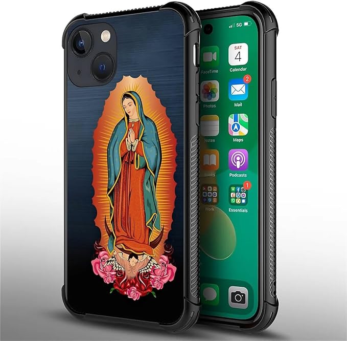 for iPhone 13 Mini Case, Red Virgen Guadalupe Pattern Made of Soft Silicone Hard Acrylic Shock Protection for iPhone 13 Mini