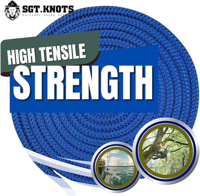 SGT KNOTS Arborist Double Braided Polyester Rope - Heavy Duty Tree Pulling Rope, Rigging, Tree Ropes, Arborist Pulling, Felling, Sailing, Industrial Rigging (1/2" x 150ft) Blue