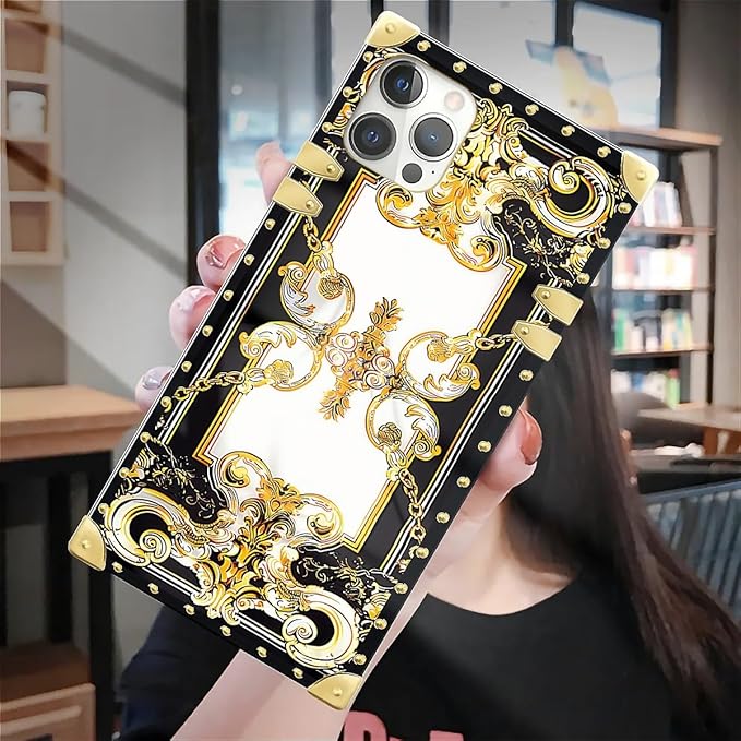 Compatible with iPhone 12 Case, Gold Grain Flowers Luxury Golden Decoration for Girl Women Soft TPU Shockproof Protective Hard PC Back for iPhone 12 Pro