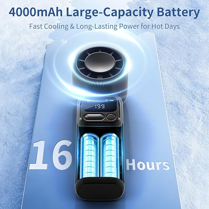 Lerat Portable Handheld Turbo Fan, 5-Speed High Power Mini Fan, 4000mAh Rechargeable Battery Operated, 3-in-1 Foldable Personal Fan for Travel, Beach, Cruise, Gifts for Women Men, Black