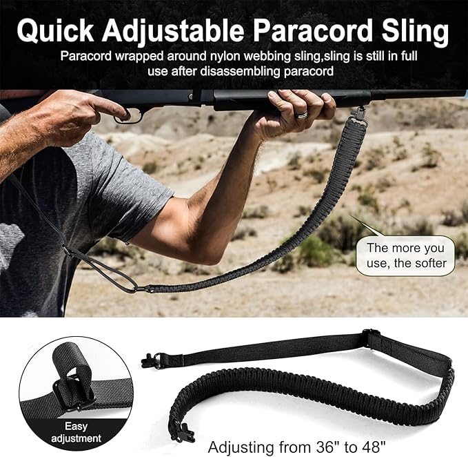 VVAAGG Two-Point Paracord Rifle Sling with Swivels, Non-Slip Gun Sling with Adjustable Length Strap