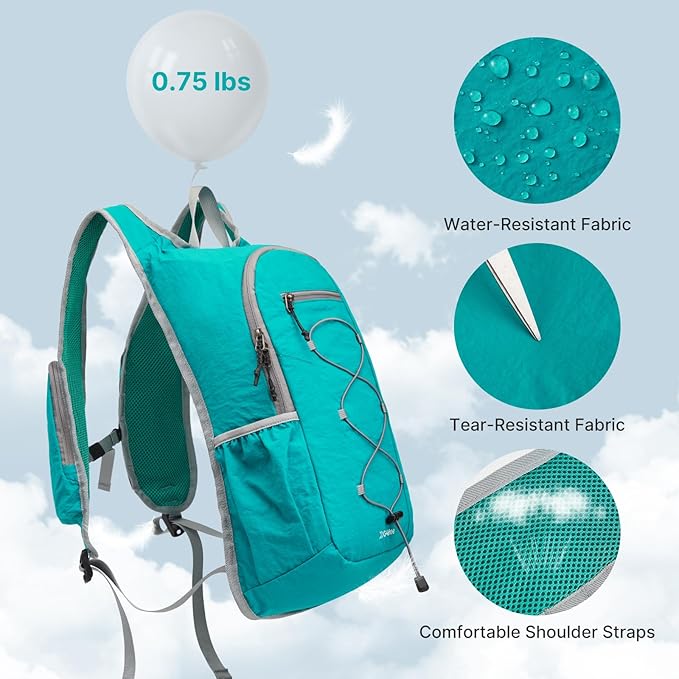 G4Free 20L Hiking Backpack Lightweight Daypack with Phone Pocket Small Packable Foldable Hiking Bag for Women Men, Peacock Blue