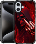 for iPhone 16 Plus Case, Gestures Funny Skull Pattern Graphic Design Girl Boy Soft Silicone Hard Acrylic Shock Protection for iPhone 16 Plus