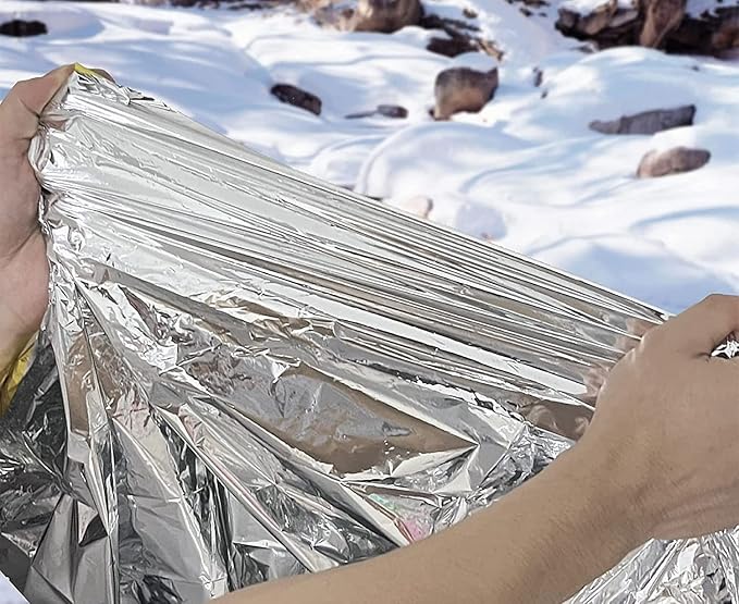 GALAXYLENSE Emergency Mylar Thermal Blanket for Survival First Aid Kits Army Outdoors Hiking Camping Bug Out Trauma Desert All Weather Condition Protection (100 Packs Silver)