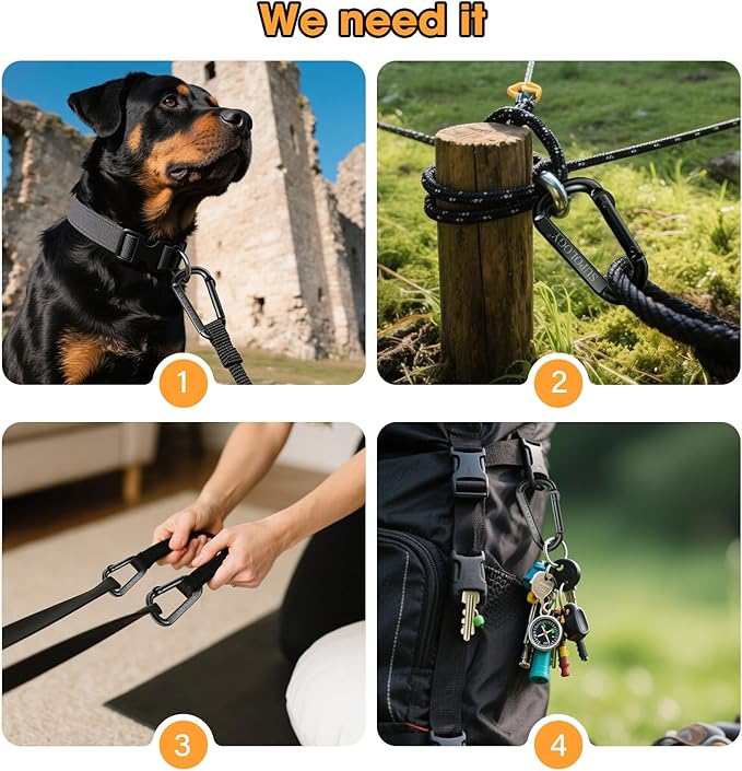 Carabiner Clips, 900 LBS 2.5" Iron Heavy Duty Caribeaners for Hammocks, Camping Accessories, Hiking and Gym, D Shaped Spring Hook Small Carabiners for Dog Leash, Key Ring