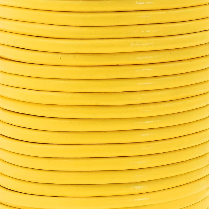 Mandala Crafts Round Genuine Yellow Leather Cord for Jewelry Making – 3mm Cowhide Leather Rope String Lace for Kumihimo – 20 Yards Cowhide Craft Cording Spool