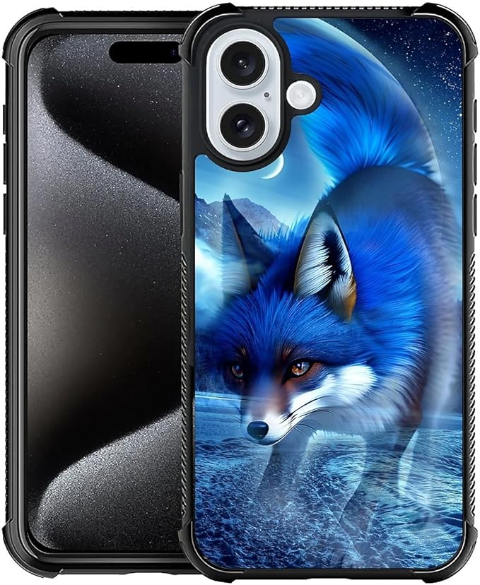 for iPhone 16 Plus Case, Snowy Mountain Fox Lake Pattern Graphic Design Girl Boy Soft Silicone Hard Acrylic Shock Protection for iPhone 16 Plus