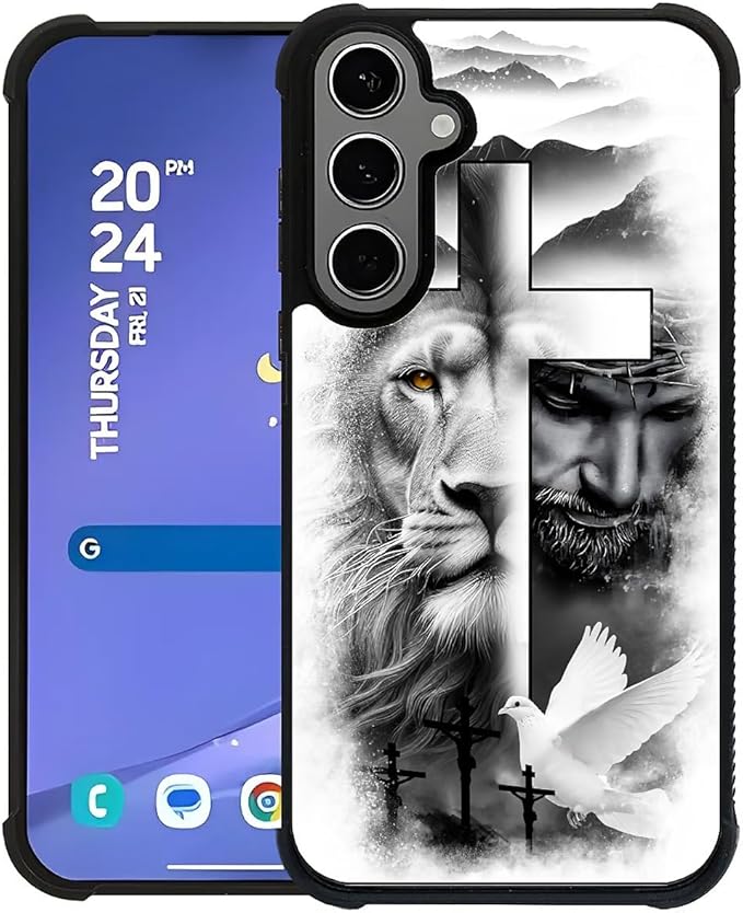 for Samsung Galaxy S24 S25 Plus Case, Lion Cross Jesus Christ Dove Pattern Graphic Design Girl Boy Soft Silicone Hard Acrylic Shock Protection for Samsung Galaxy S24 S25 Plus