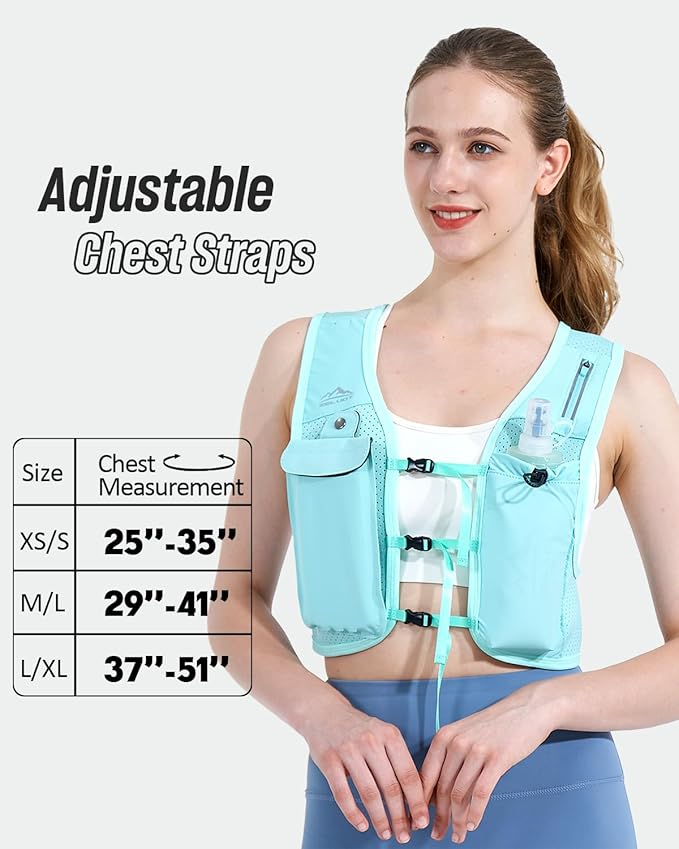 Zelvot Running Vest for Women Men, USA Original Patent, Adjustable Chest Straps Running Hydration Vest with 500ml Soft Flask, Lightweight Reflective Hydration Backpack for Marathon