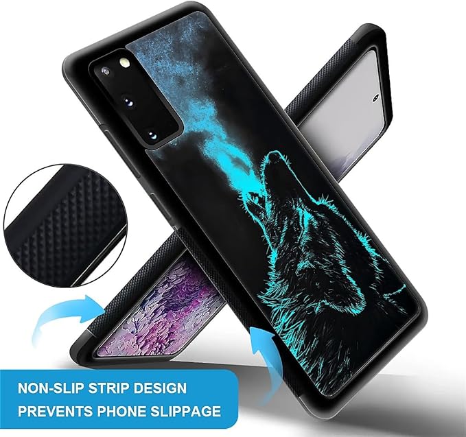 for Samsung Galaxy S20 Case, Blue Breathing Wolf Pattern Graphic Design Girl Boy Soft Silicone Hard Acrylic Shock Protection for Samsung Galaxy S20