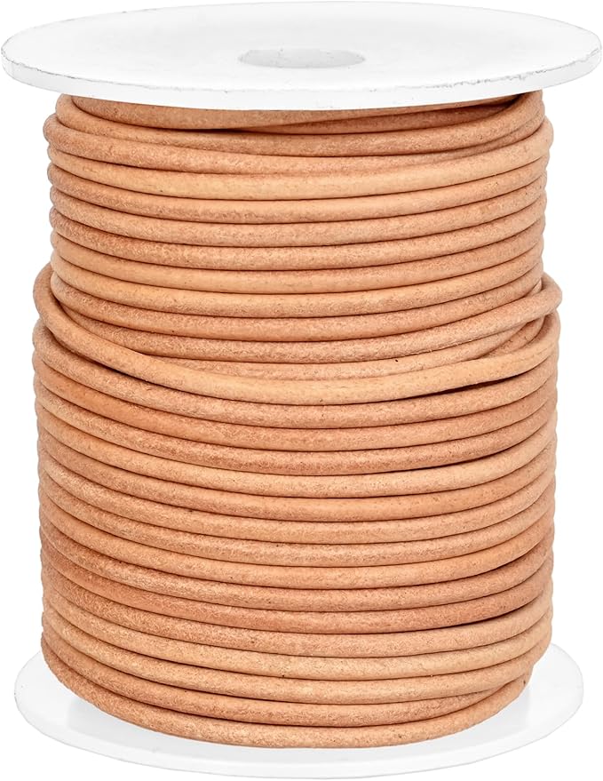 GENIQUE Real/Genuine Round Leather String Cord for Necklace, Bracelets, Jewellery, Braiding (2mm, Natural Distressed)