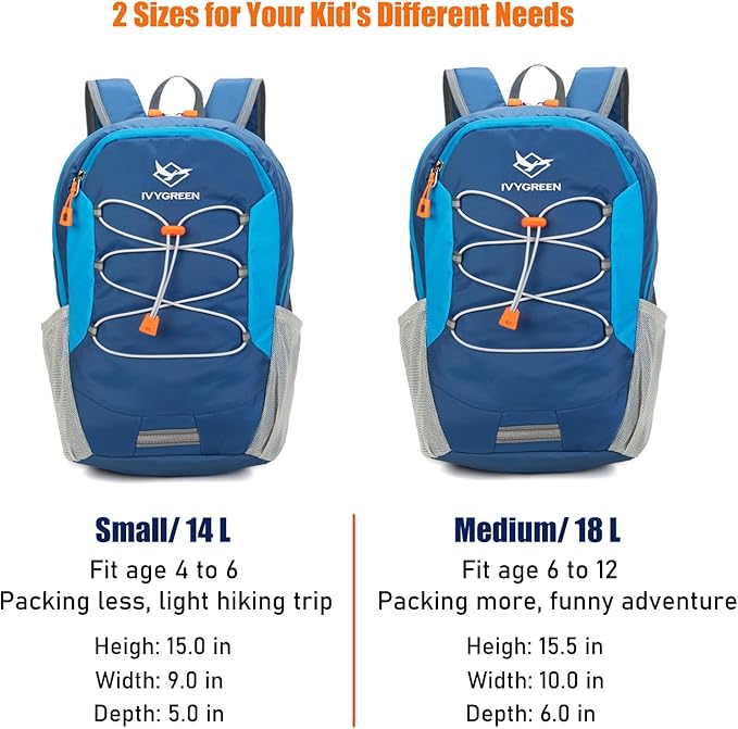 IVYGREEN Little Kids Hiking Backpack for Boys or Girls, Small Daypack for Camping or Travel (Blue, Medium)