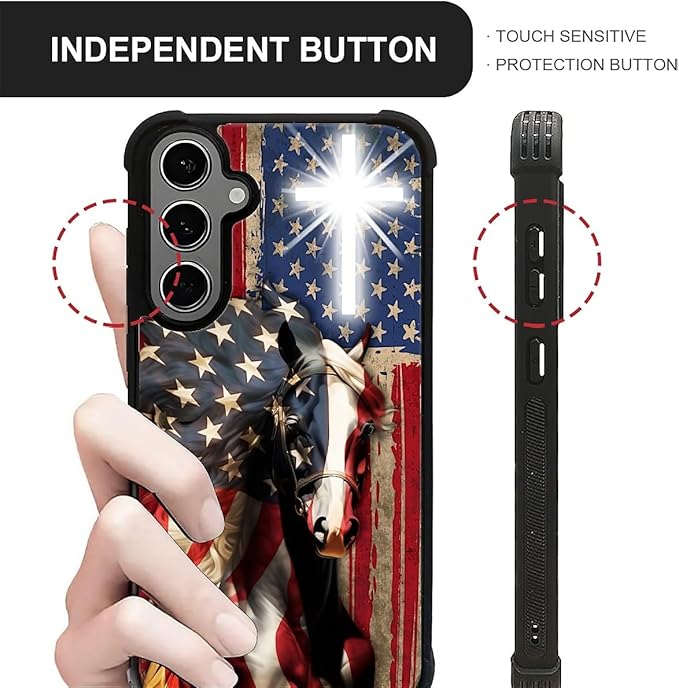 for Samsung Galaxy S24 S25 Plus Case, Red American Flag Horse Cross Pattern Graphic Design Girl Boy Soft Silicone Hard Acrylic Shock Protection for Samsung Galaxy S24 S25 Plus