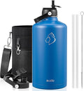 BUZIO 1 Gallon Water Bottle Insulated, 128 oz Large Water Jug Vacuum Stainless Steel Big Metal Flask (Cold for 48 Hrs), Leak Proof & BPA-Free, with Straw and Spout Lids, Blue