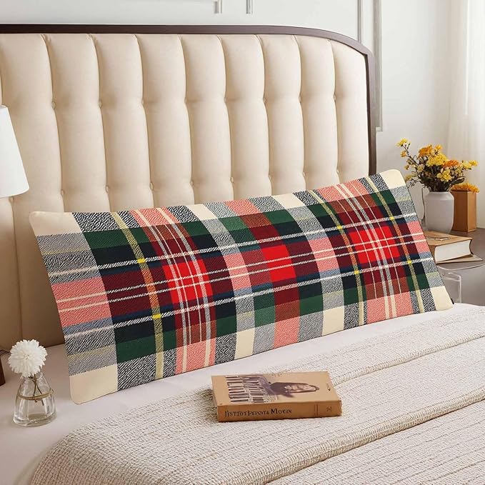 Plaid Decorative Body Pillowcase 20"X54", Scottish Tartan Buffalo Plaid Outdoor Body Pillow Covers Throw Pillow Cushion Covers Oversized Body Pillow Cases for Home Patio Office Red