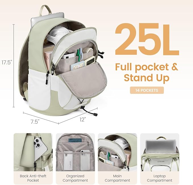 LOVEVOOK Mens Backpack with Giant Tumbler Holder Pocket,15.6 Inch Everyday Laptop Backpack Commuter Travel Work Computer Bag for Women,Casual Hiking College Teacher Back Pack Daypack,White-Black