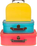 Jewelkeeper Decorative Storage Boxes Set of 3 - World Map Mini Suitcase Style Cardboard Suitcase with Brass Clasps and Handle - Ideal for Travel Decor, Event Props and Gift Presentation
