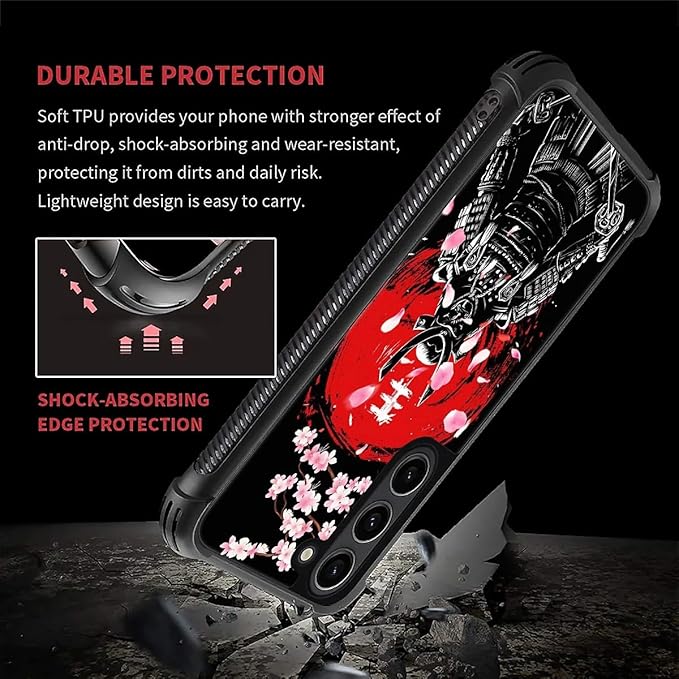 for Samsung Galaxy S23 Plus Case, Sakura Japanese Samurai Pattern Graphic Design Girl Boy Soft Silicone Hard Acrylic Shock Protection for Samsung Galaxy S23 Plus