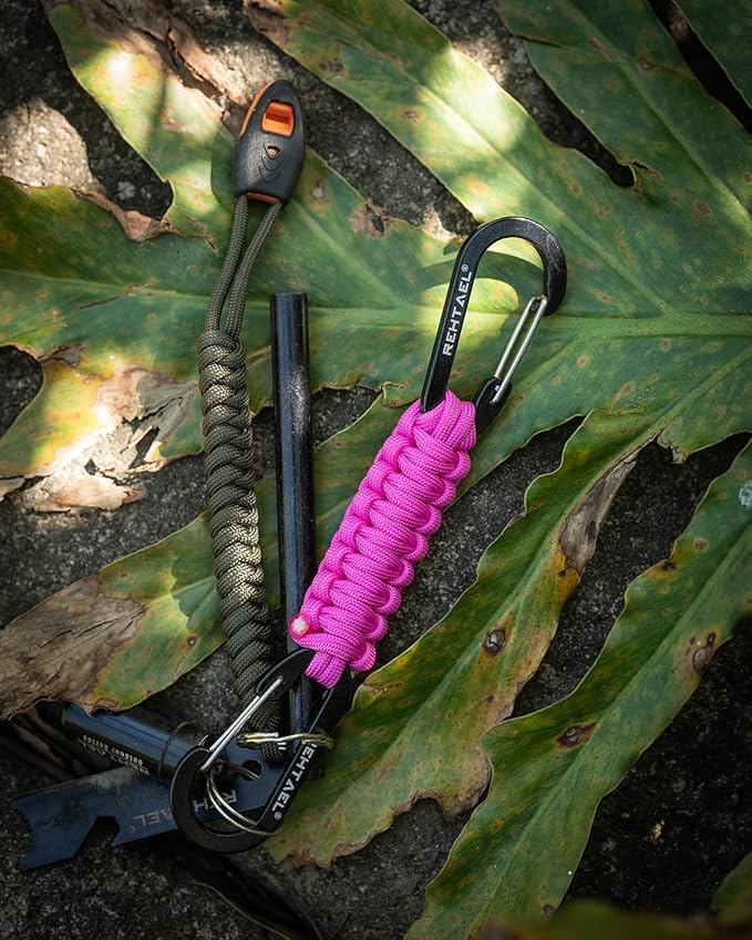 Paracord Braided Carabiner Keychain Lanyard Strap, Hanger Stroller Hook w/2 Carabiner Clips for Water Bottle Backpack