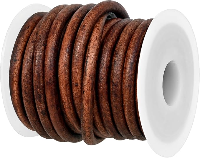 GENIQUE Real/Genuine Round Leather String Cord for Necklace, Bracelets, Jewellery, Braiding (5mm, Red Brown Distressed)